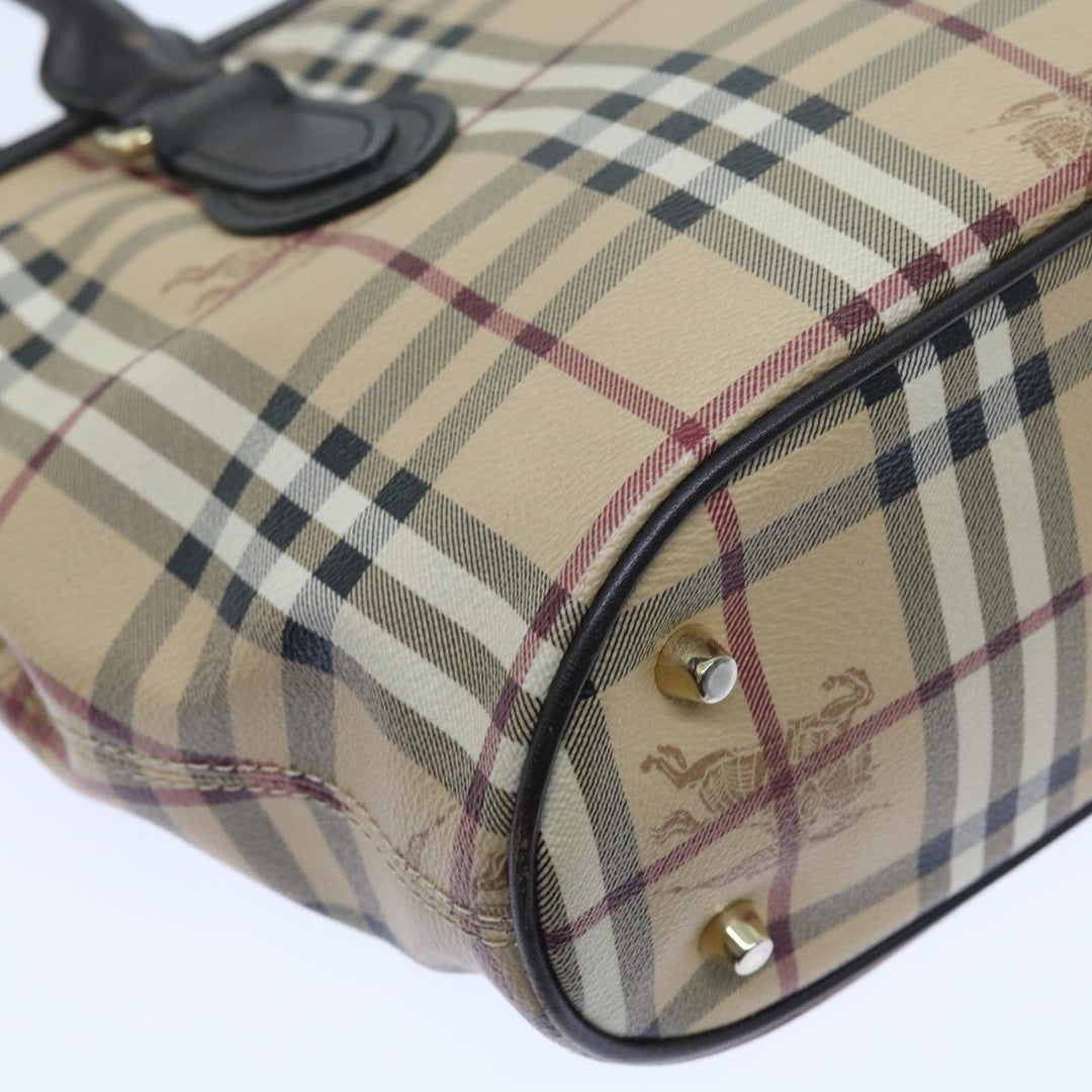 BURBERRY Nova Check Shoulder Bag Pvc Leather 2way Beige Black Auth 56661