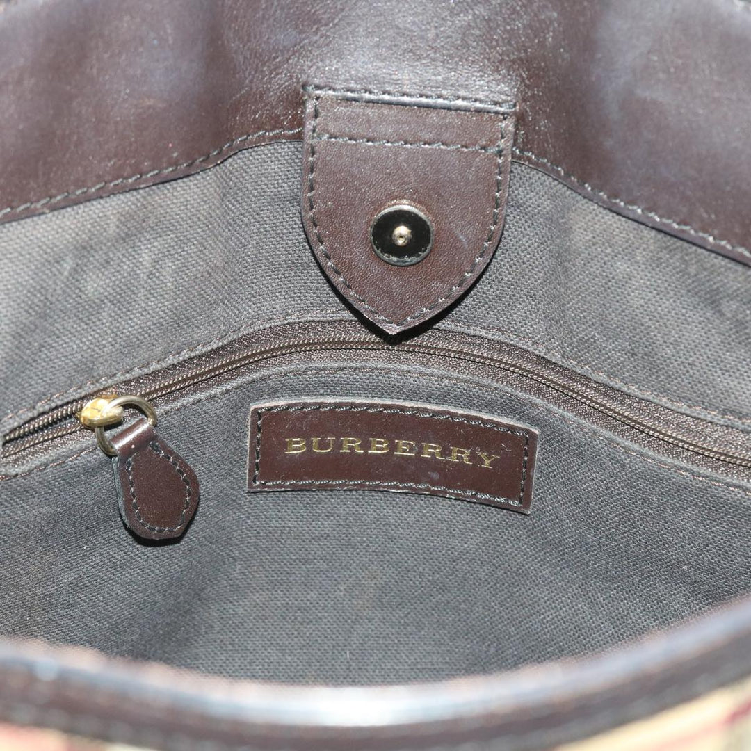 BURBERRY Nova Check Shoulder Bag Pvc Leather 2way Beige Black Auth 56661