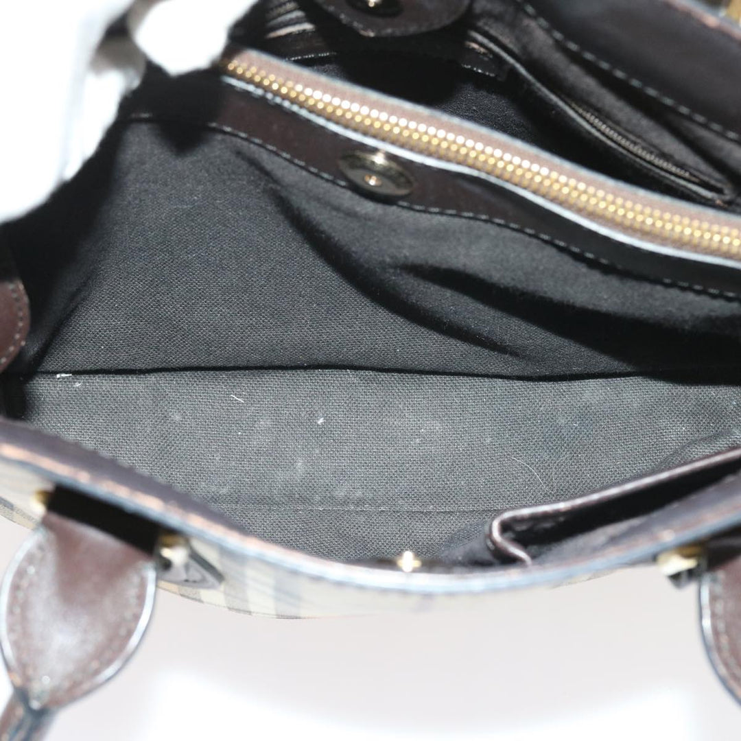 BURBERRY Nova Check Shoulder Bag Pvc Leather 2way Beige Black Auth 56661