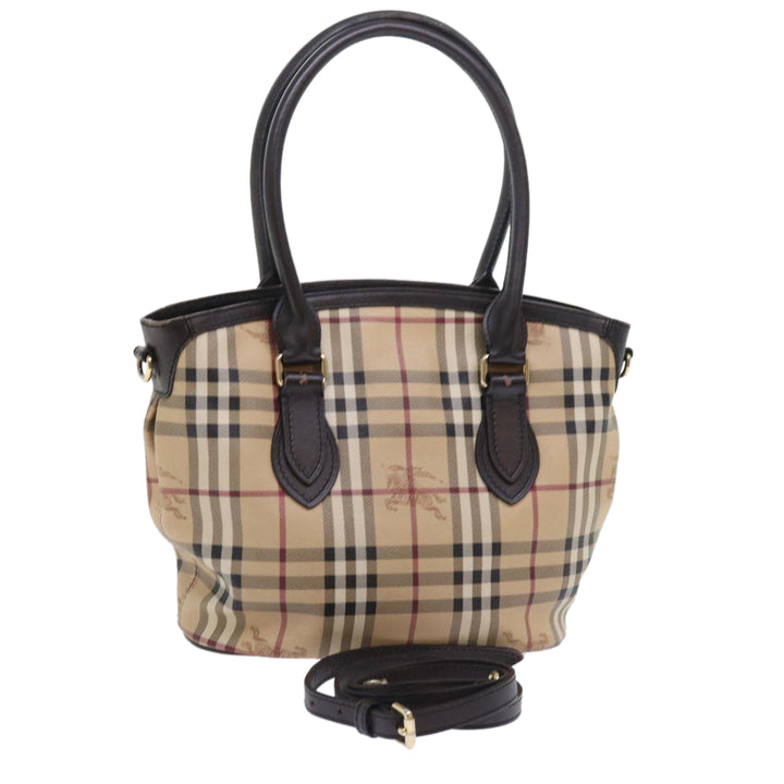 BURBERRY Nova Check Shoulder Bag Pvc Leather 2way Beige Black Auth 56661