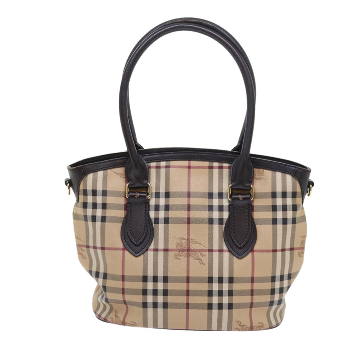 BURBERRY Nova Check Shoulder Bag Pvc Leather 2way Beige Black Auth 56661