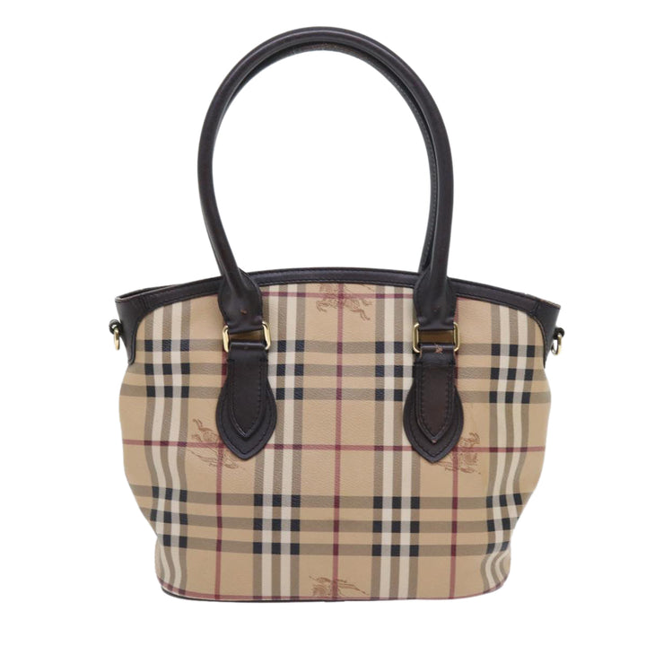 BURBERRY Nova Check Shoulder Bag Pvc Leather 2way Beige Black Auth 56661