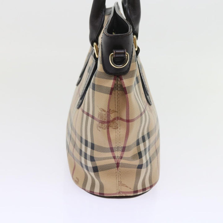 BURBERRY Nova Check Shoulder Bag Pvc Leather 2way Beige Black Auth 56661