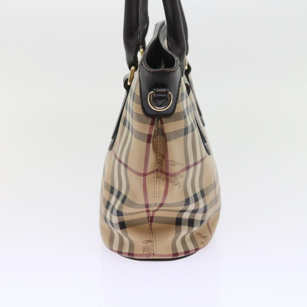 BURBERRY Nova Check Shoulder Bag Pvc Leather 2way Beige Black Auth 56661
