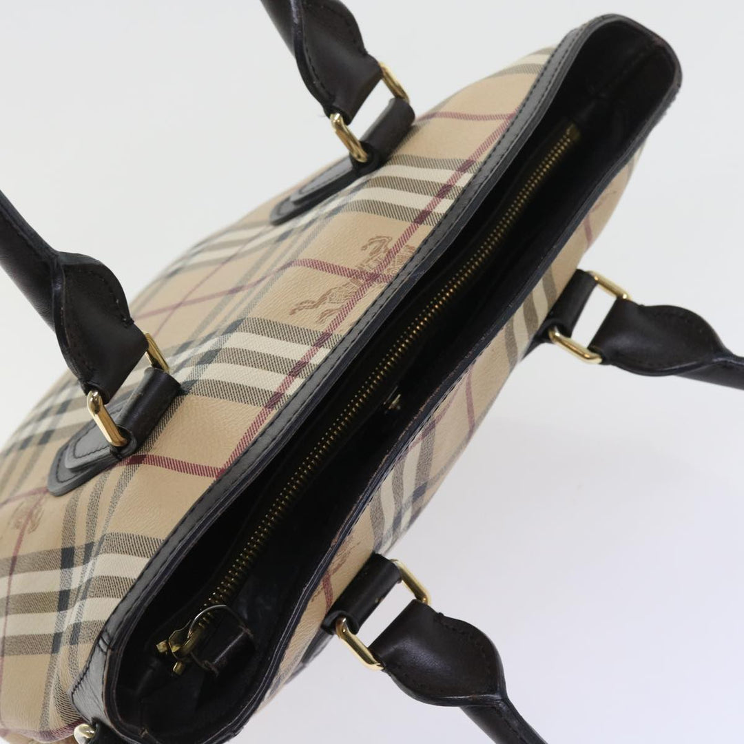 BURBERRY Nova Check Shoulder Bag Pvc Leather 2way Beige Black Auth 56661