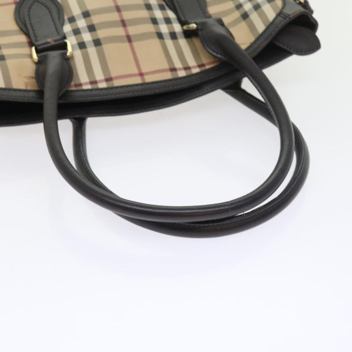 BURBERRY Nova Check Shoulder Bag Pvc Leather 2way Beige Black Auth 56661