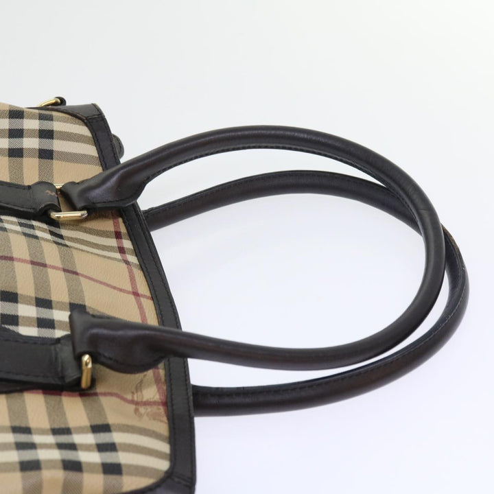 BURBERRY Nova Check Shoulder Bag Pvc Leather 2way Beige Black Auth 56661