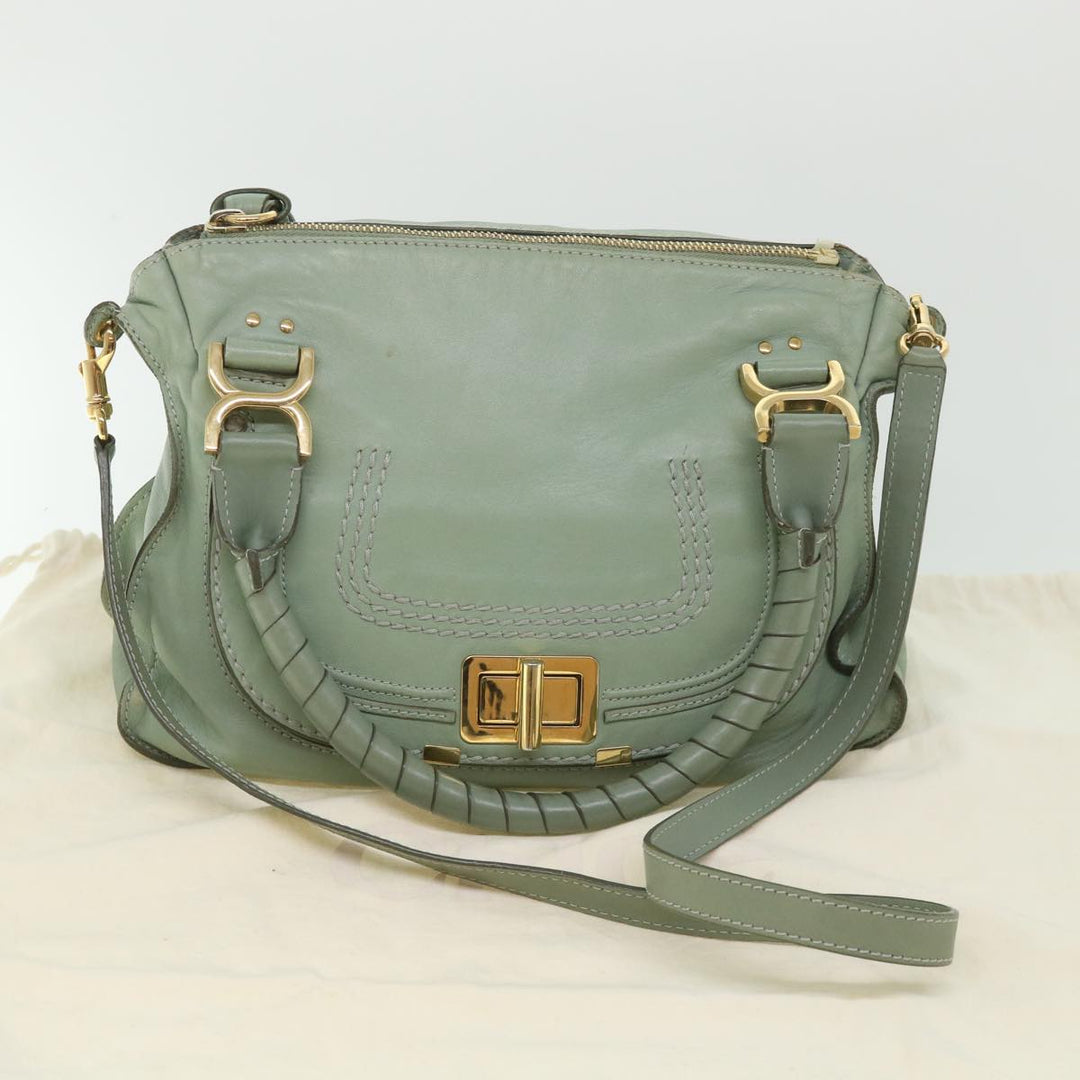 Chloe Mercy Shoulder Bag Leather 2way Green 56669
