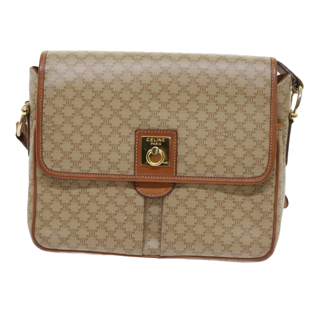 Celine Macadam Canvas Shoulder Bag Beige Auth 56679