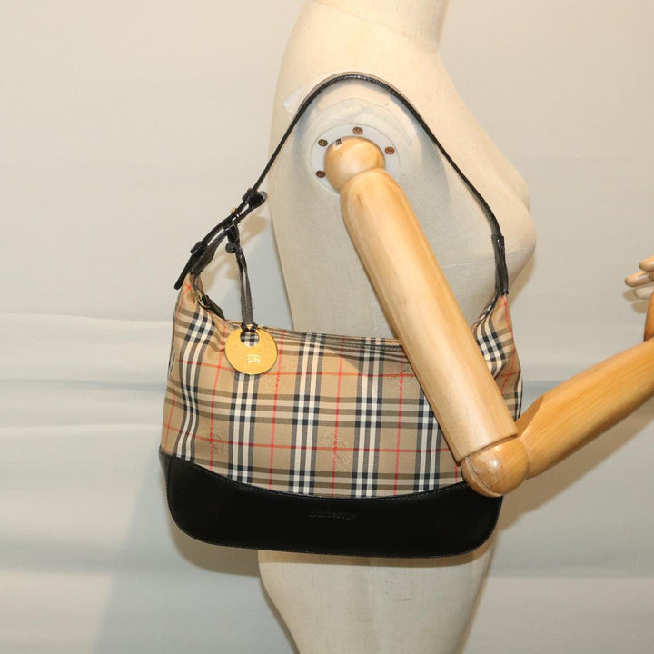 BURBERRY s Nova Check Hand Bag Nylon Canvas Beige Auth 56715