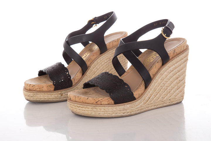 Salvatore Ferragamo Black Leather Espadrille SZ 9.5