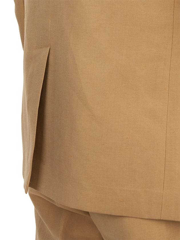 Burberry Slim Fit Unstructured Wool Linen Blend Single Breasted Jacket Camel