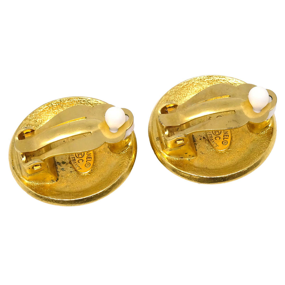 Top Quality Chanel Button Earrings Gold Clip-On 96C