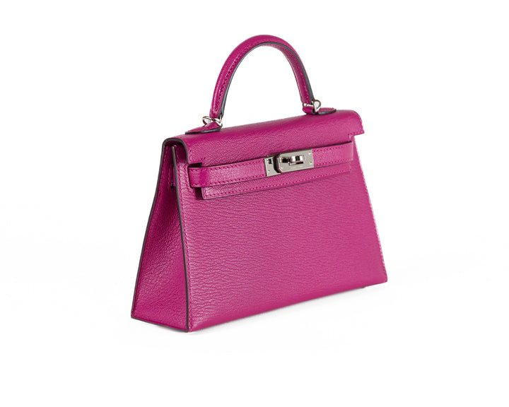 Hermes 20cm Rose Pourpre Chevre Mini Kelly w/ Palladium Hardware