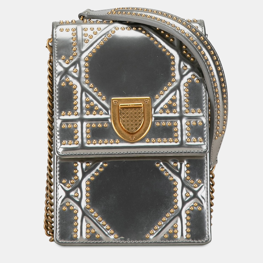 Top quality Dior Metallic Studded Calfskin Vertical Top quality Diorama Bag