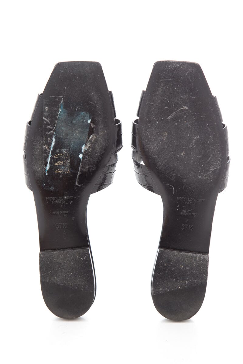 Saint Laurent Black Tribute Croc Embossed Sandals SZ 37.5