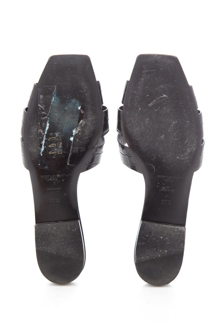 Saint Laurent Black Tribute Croc Embossed Sandals SZ 37.5