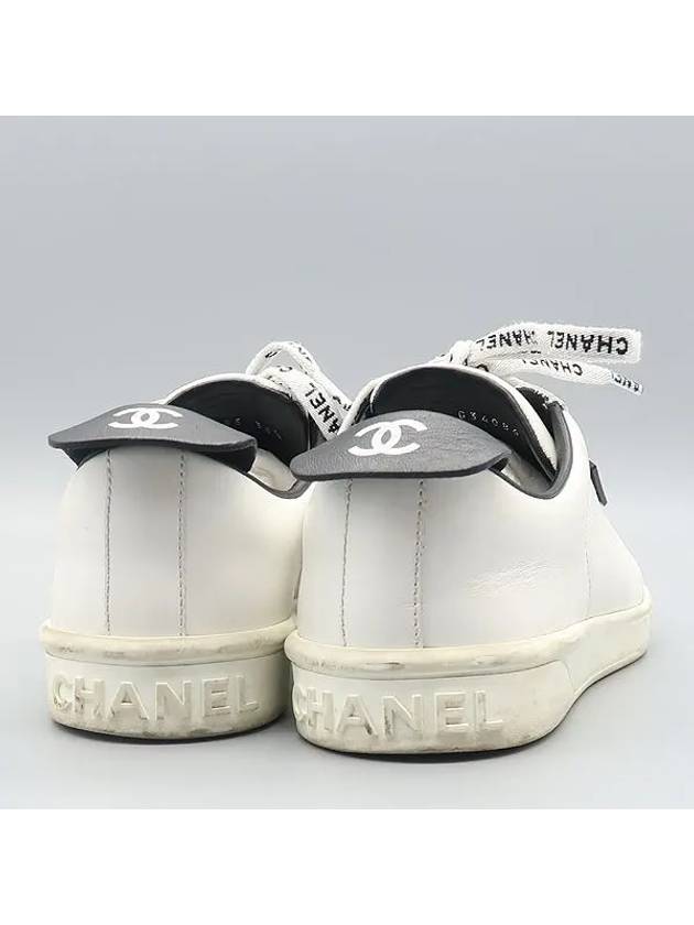 G34085 White Calfskin Shoelace Tennis Women s Sneakers Size 37 Chanel