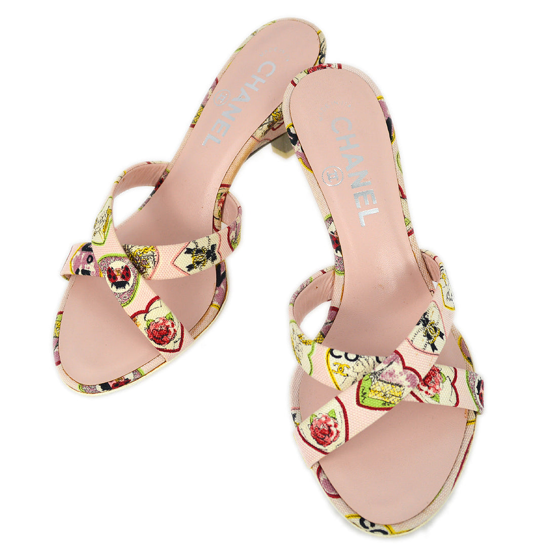 Top Quality Chanel * Pink Valentine Sandals Mules Shoes #35