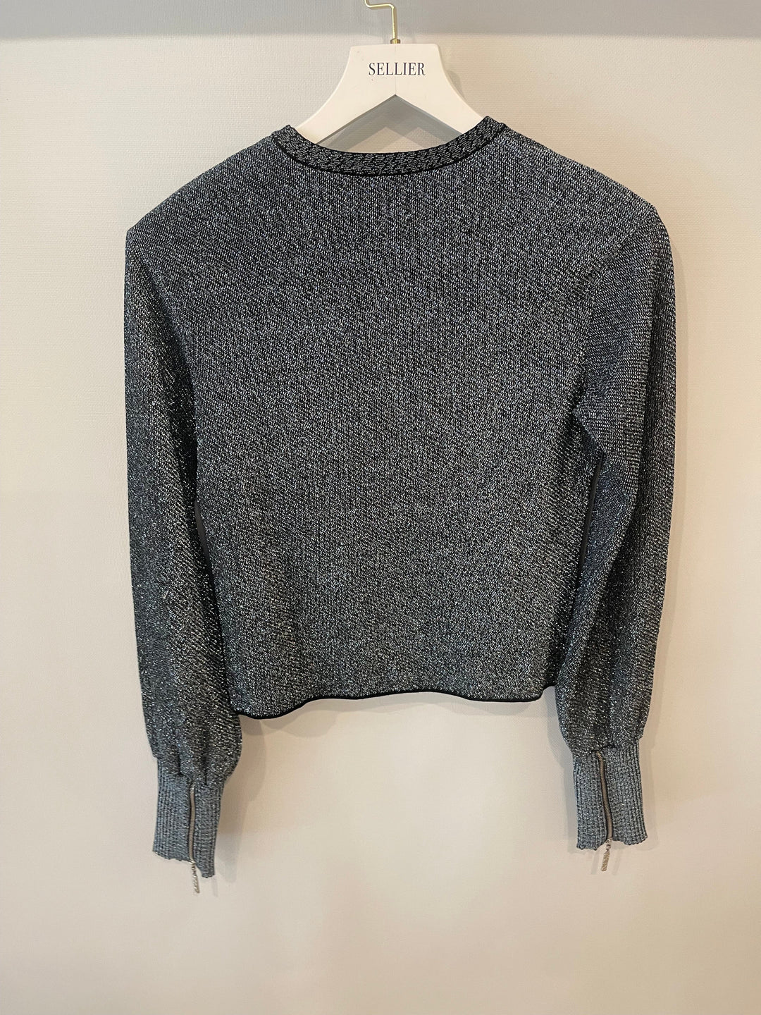 Top Quality Chanel Silver Metallic Long-Sleeve Top and Leggings Set Size FR 34/36 (UK 6/8)