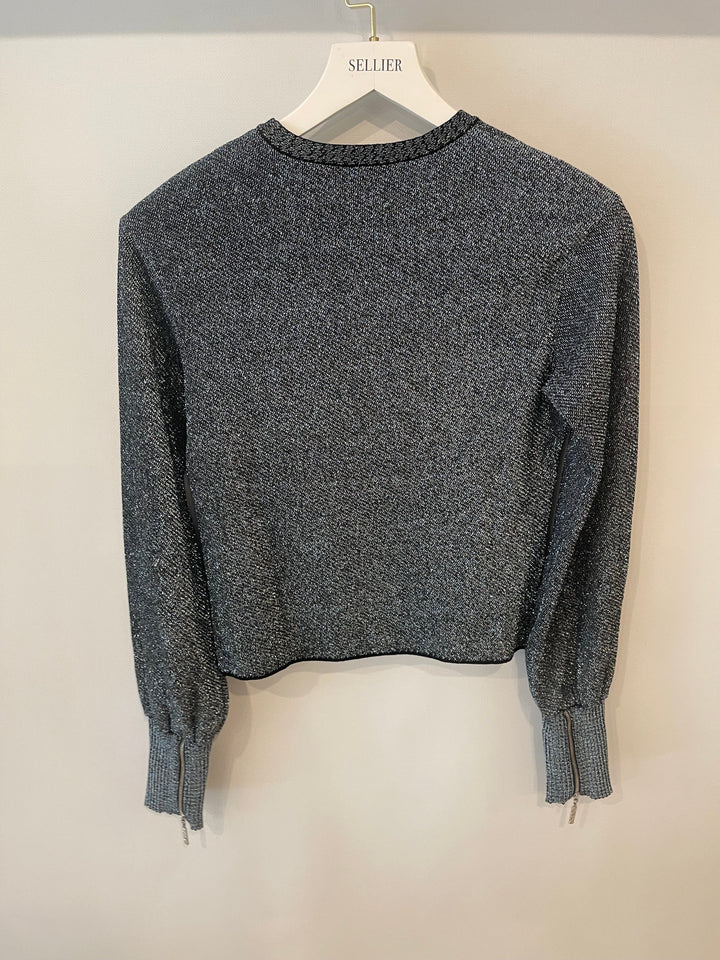 Top Quality Chanel Silver Metallic Long-Sleeve Top and Leggings Set Size FR 34/36 (UK 6/8)