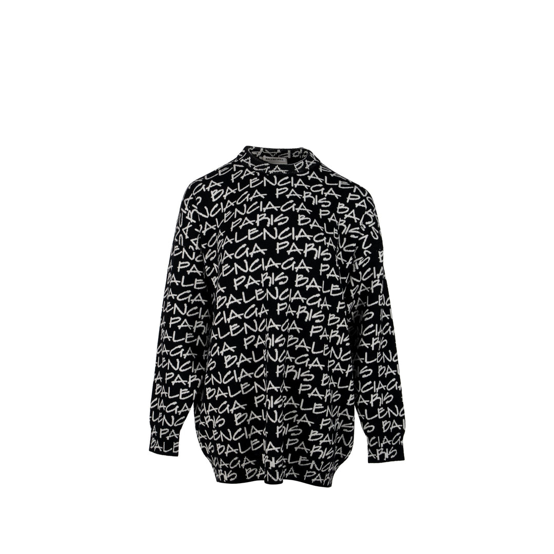 Top Quality Balenciaga Size M Long Sleeve Sweater Virgin Wool Black/White