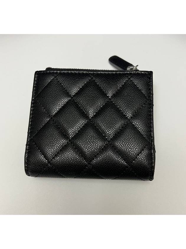 Calfskin Plain Folding Wallet Logo Folding Wallets Black Chanel
