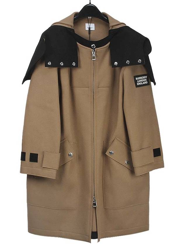 Burberry Logo Applique Technical Hooded Single Coat Beige