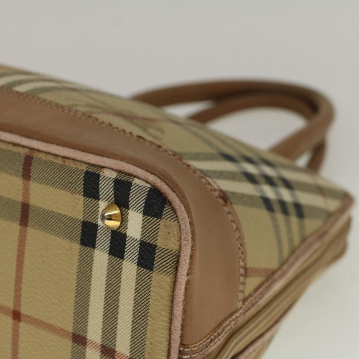 BurberrySs Nova Check Hand Bag PVC Leather 2way Beige Black Auth 58089