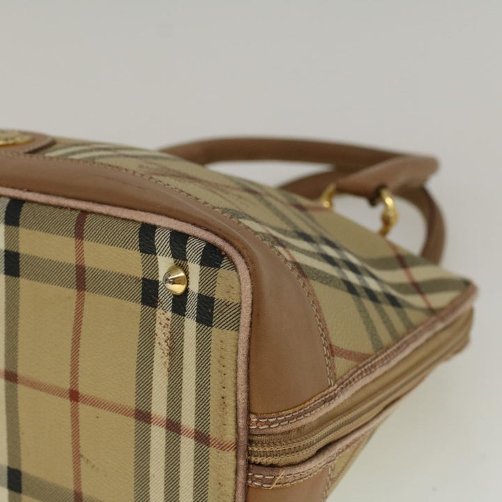 BurberrySs Nova Check Hand Bag PVC Leather 2way Beige Black Auth 58089