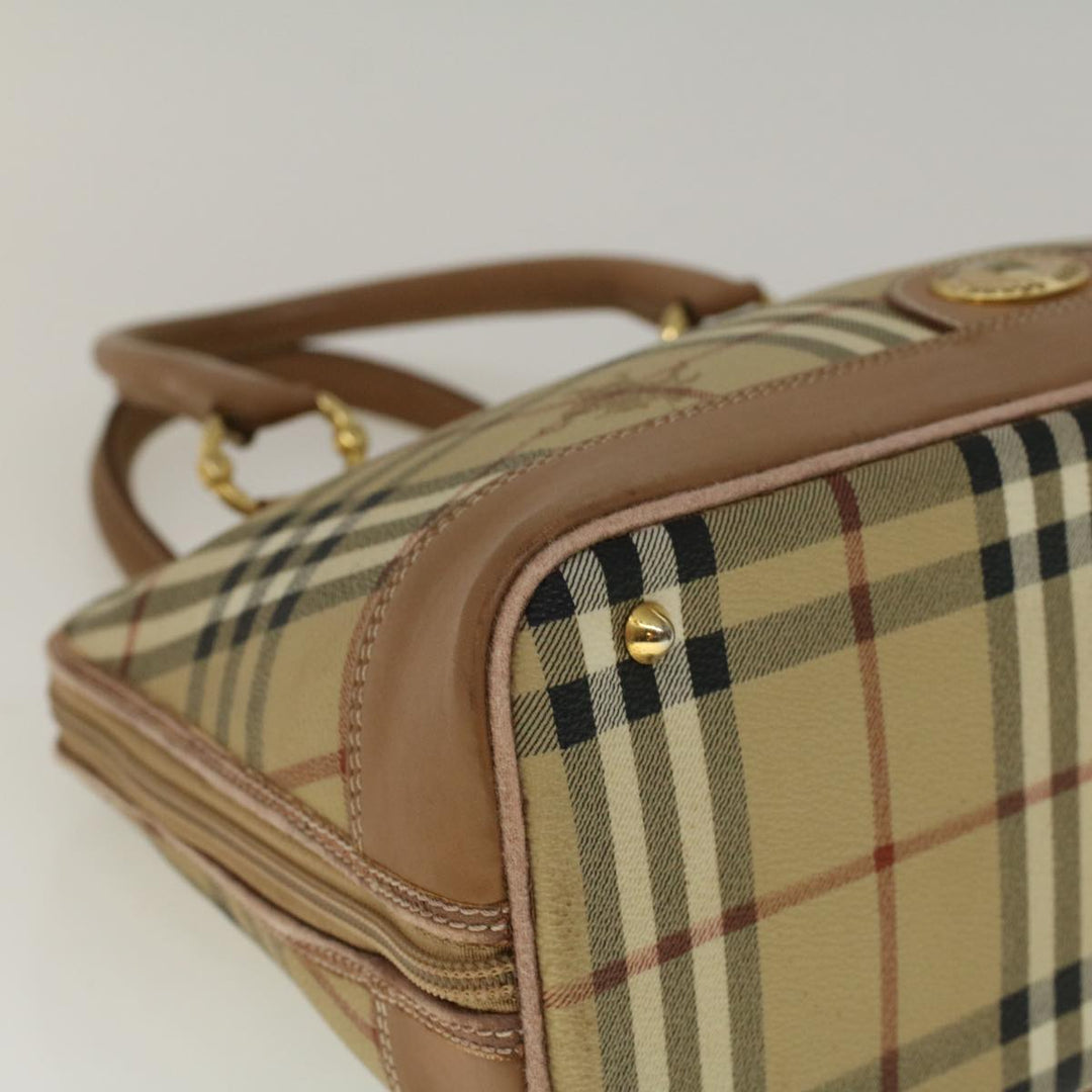 BurberrySs Nova Check Hand Bag PVC Leather 2way Beige Black Auth 58089
