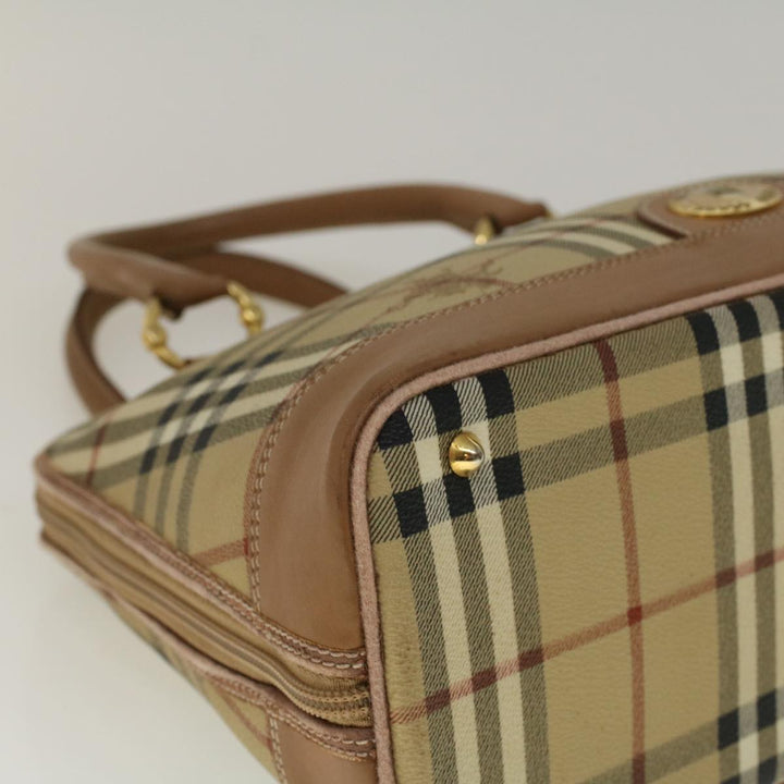 BurberrySs Nova Check Hand Bag PVC Leather 2way Beige Black Auth 58089