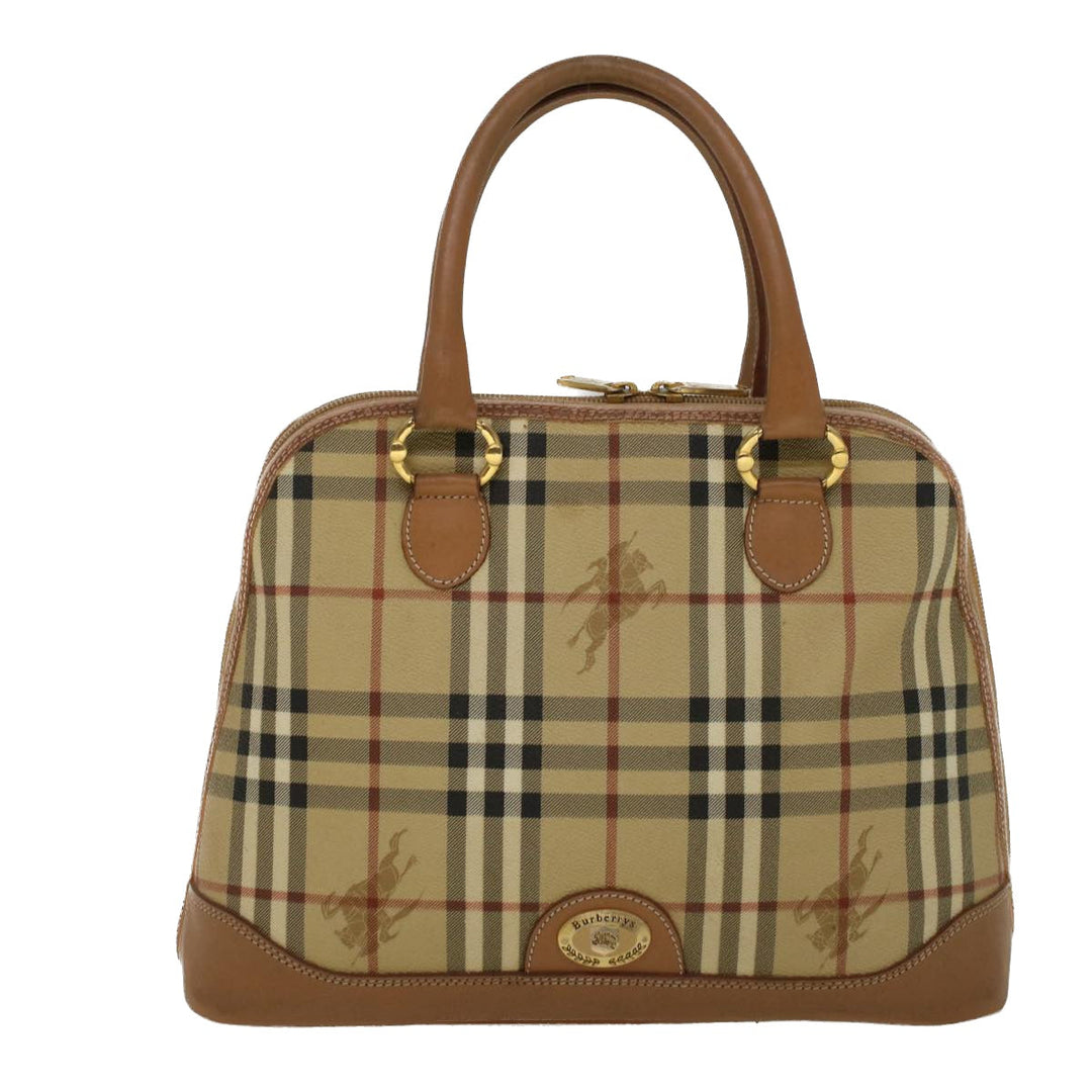 BurberrySs Nova Check Hand Bag PVC Leather 2way Beige Black Auth 58089