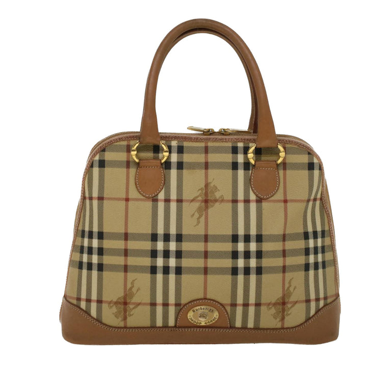 BurberrySs Nova Check Hand Bag PVC Leather 2way Beige Black Auth 58089