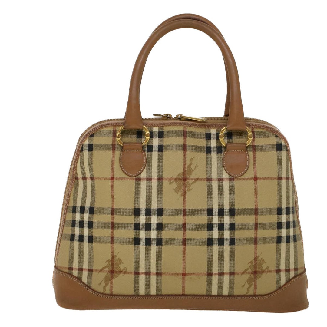BurberrySs Nova Check Hand Bag PVC Leather 2way Beige Black Auth 58089
