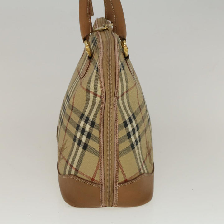 BurberrySs Nova Check Hand Bag PVC Leather 2way Beige Black Auth 58089