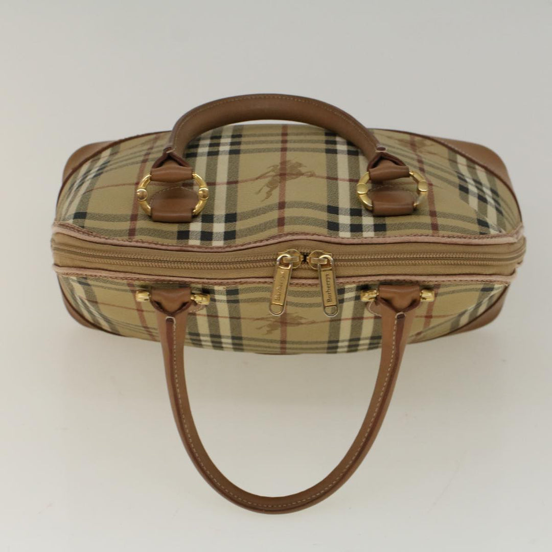 BurberrySs Nova Check Hand Bag PVC Leather 2way Beige Black Auth 58089