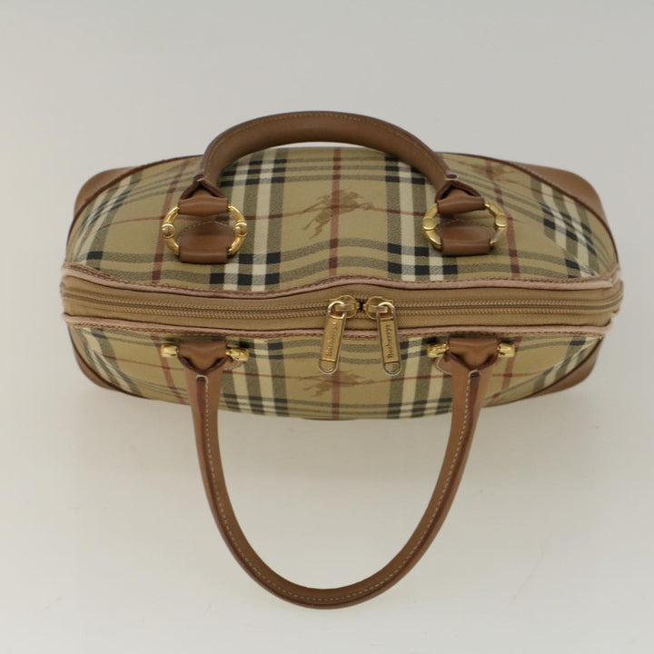 BurberrySs Nova Check Hand Bag PVC Leather 2way Beige Black Auth 58089