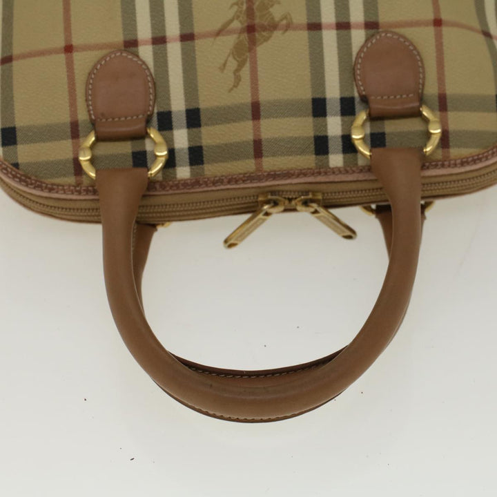 BurberrySs Nova Check Hand Bag PVC Leather 2way Beige Black Auth 58089