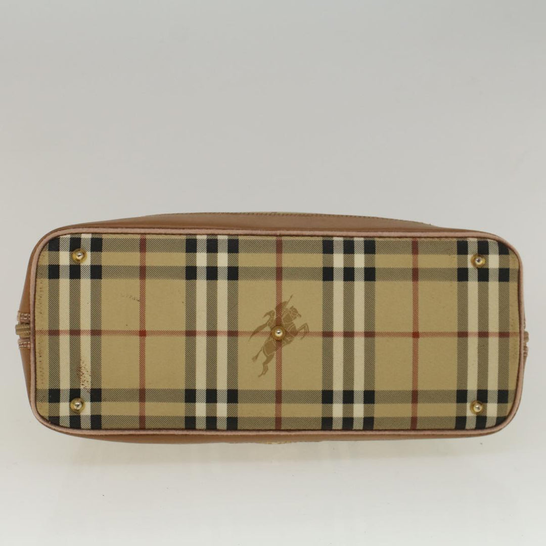 BurberrySs Nova Check Hand Bag PVC Leather 2way Beige Black Auth 58089