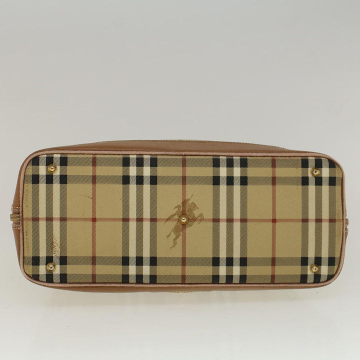 BurberrySs Nova Check Hand Bag PVC Leather 2way Beige Black Auth 58089