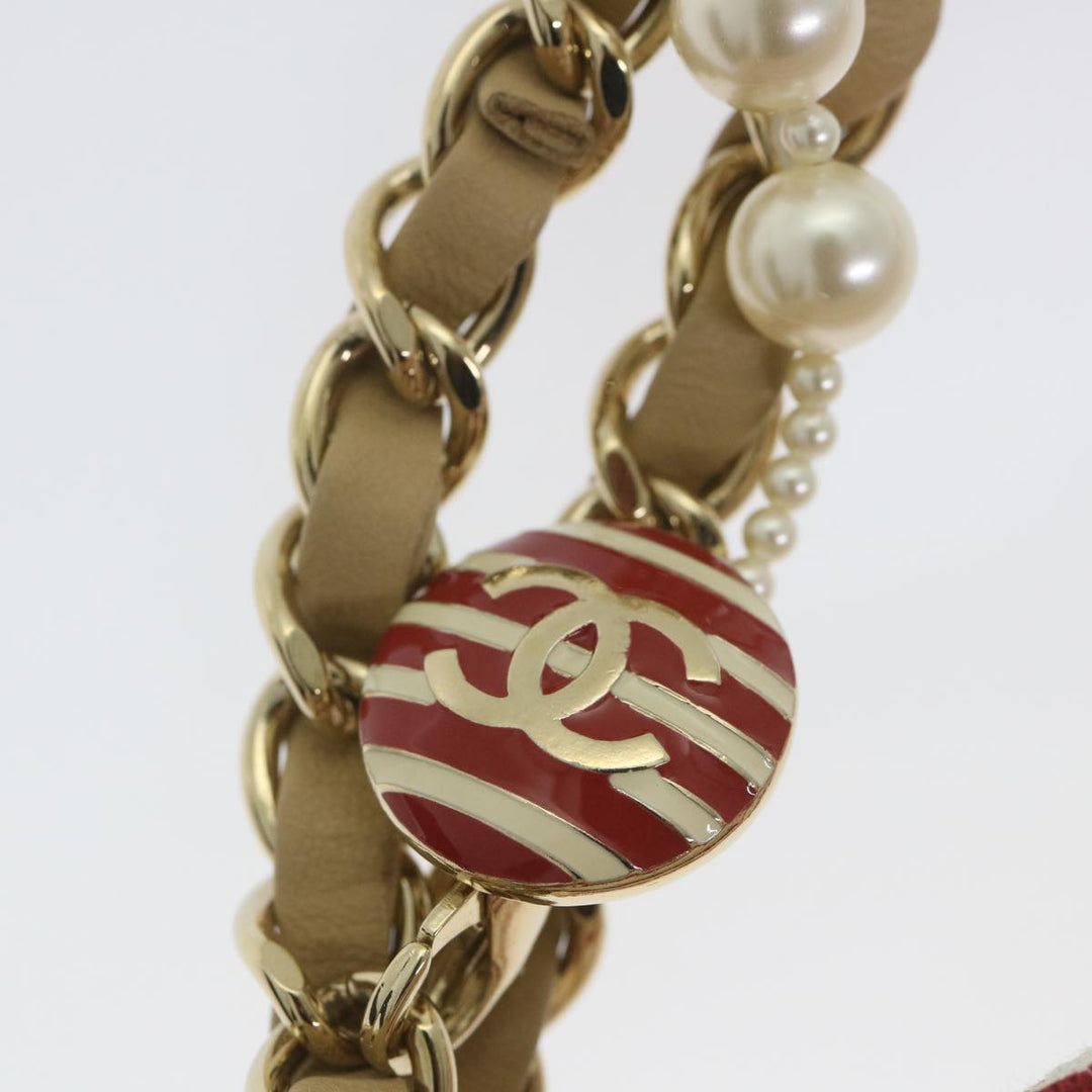 Chanel Quilted Matelasse Chain Shoulder Bag Canvas Red Beige CC Auth 58343S