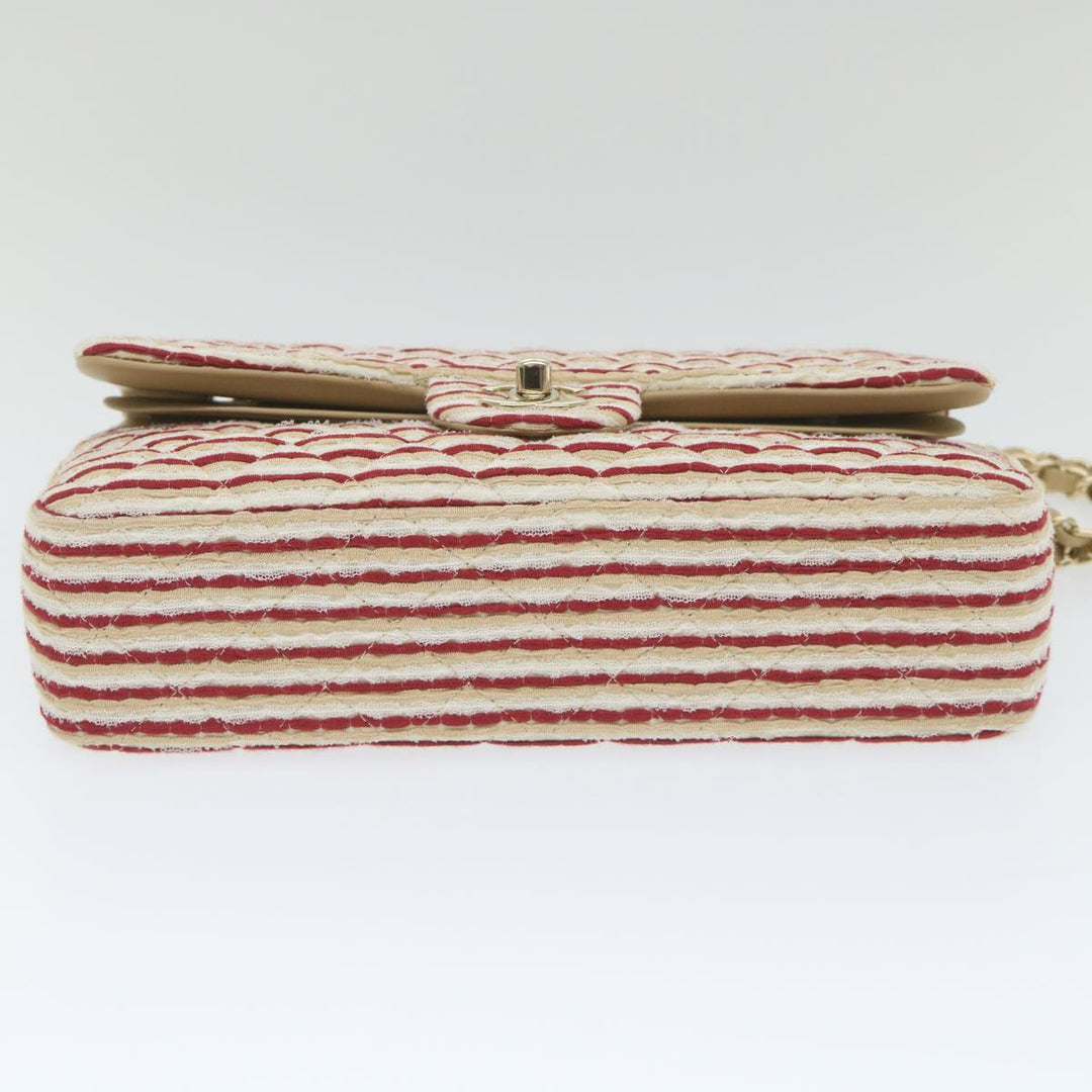 Chanel Quilted Matelasse Chain Shoulder Bag Canvas Red Beige CC Auth 58343S