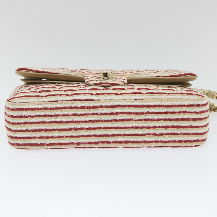 Chanel Quilted Matelasse Chain Shoulder Bag Canvas Red Beige CC Auth 58343S