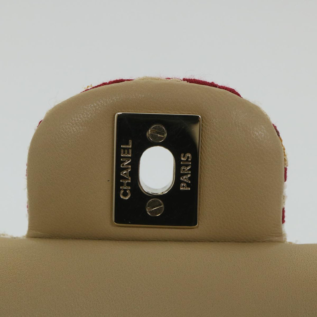 Chanel Quilted Matelasse Chain Shoulder Bag Canvas Red Beige CC Auth 58343S