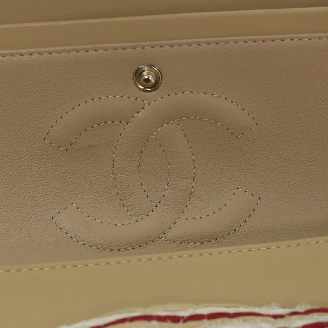 Chanel Quilted Matelasse Chain Shoulder Bag Canvas Red Beige CC Auth 58343S