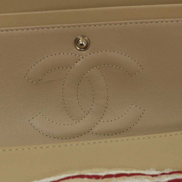 Chanel Quilted Matelasse Chain Shoulder Bag Canvas Red Beige CC Auth 58343S