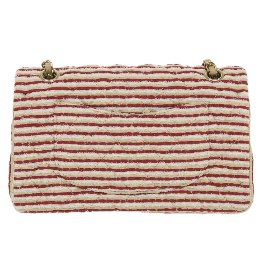 Chanel Quilted Matelasse Chain Shoulder Bag Canvas Red Beige CC Auth 58343S