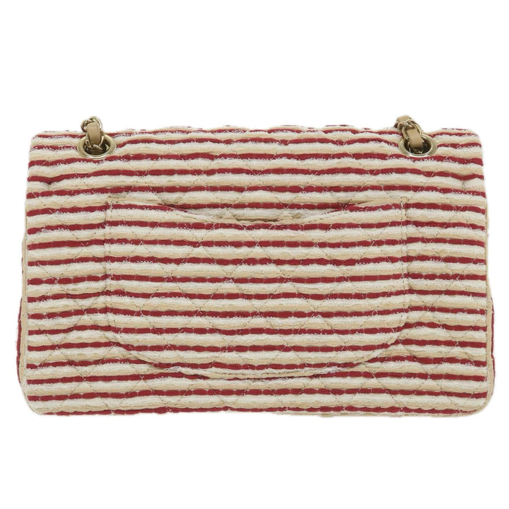 Chanel Quilted Matelasse Chain Shoulder Bag Canvas Red Beige CC Auth 58343S