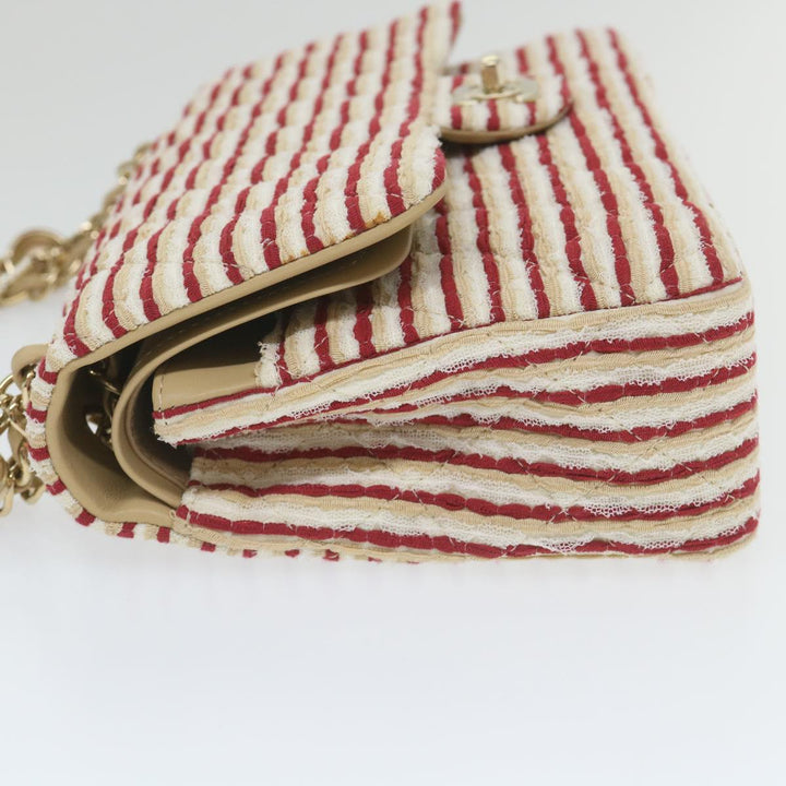 Chanel Quilted Matelasse Chain Shoulder Bag Canvas Red Beige CC Auth 58343S